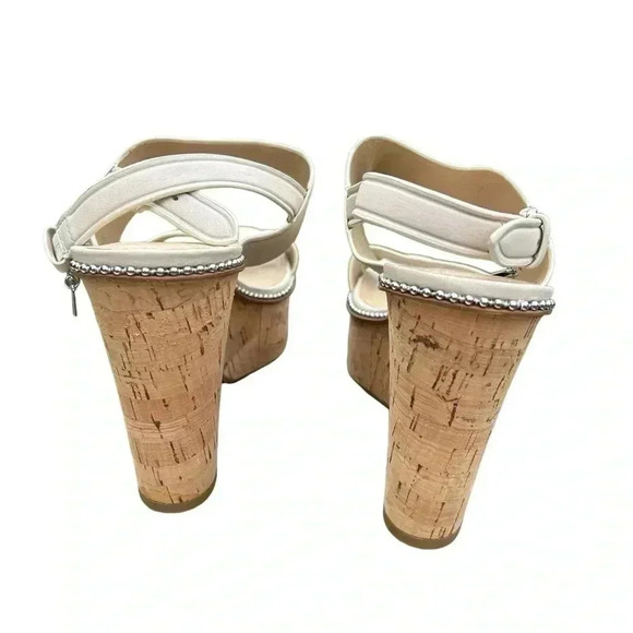 Coach Cork Heel Sandal Leather Platform Chalk Beige Quartz Sandals 9 - Picture 5 of 10